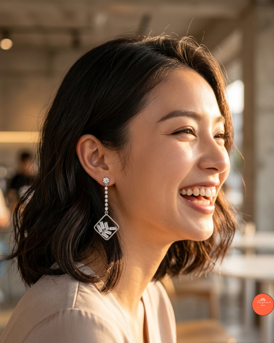 Silver Crystal Dangling Geometric Earrings