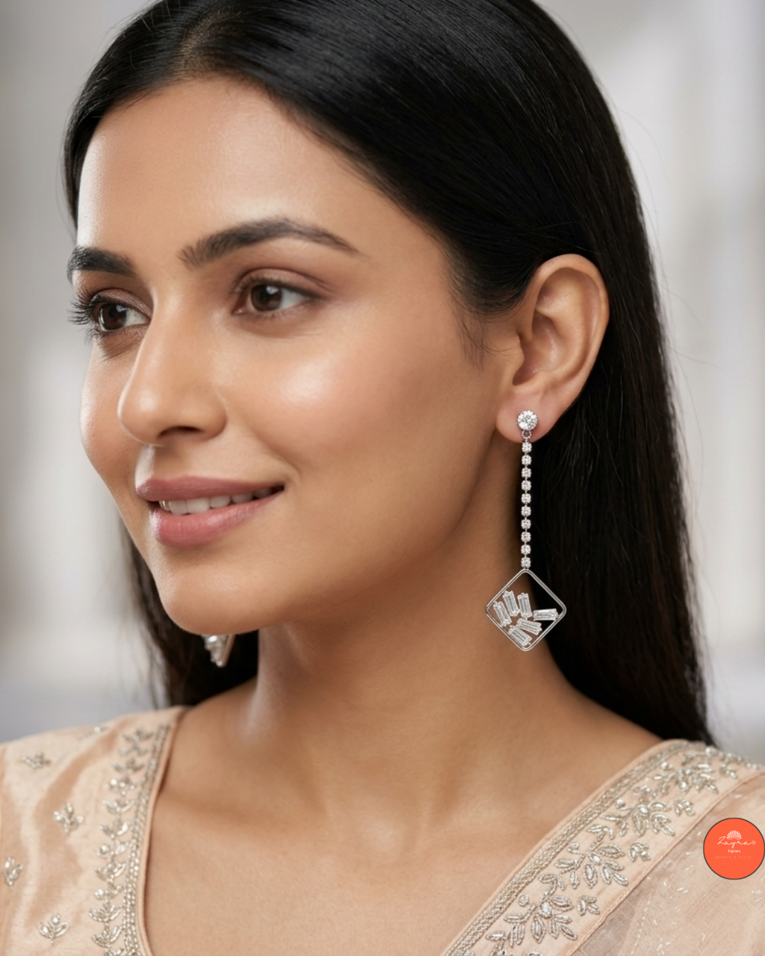 Silver Crystal Dangling Geometric Earrings