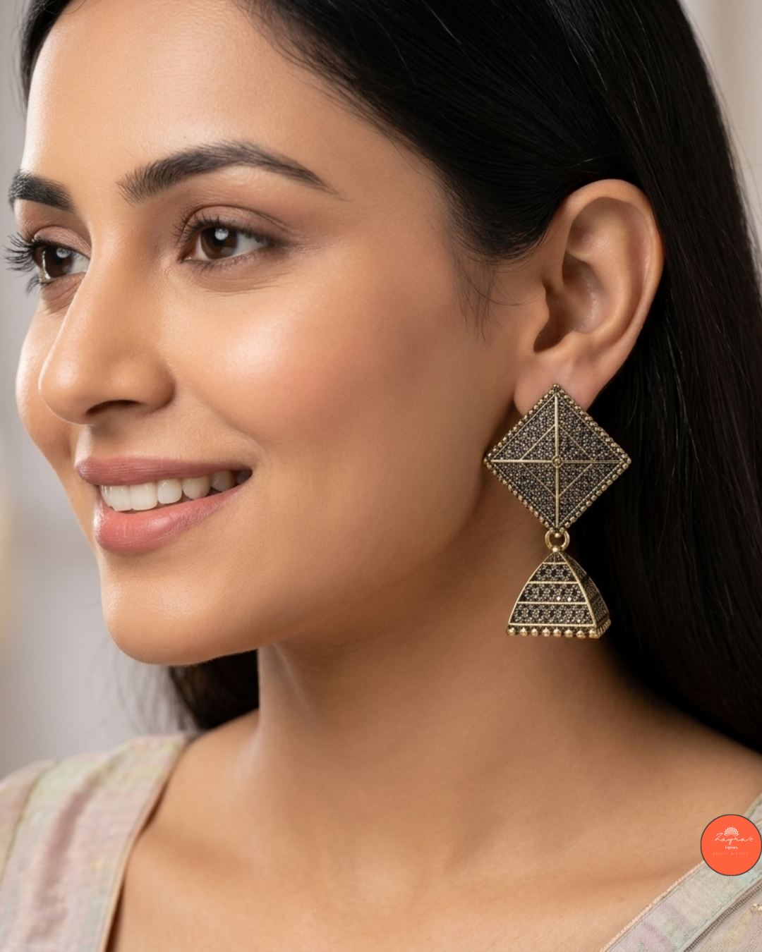 Antique Gold Pyramid Drop Earrings