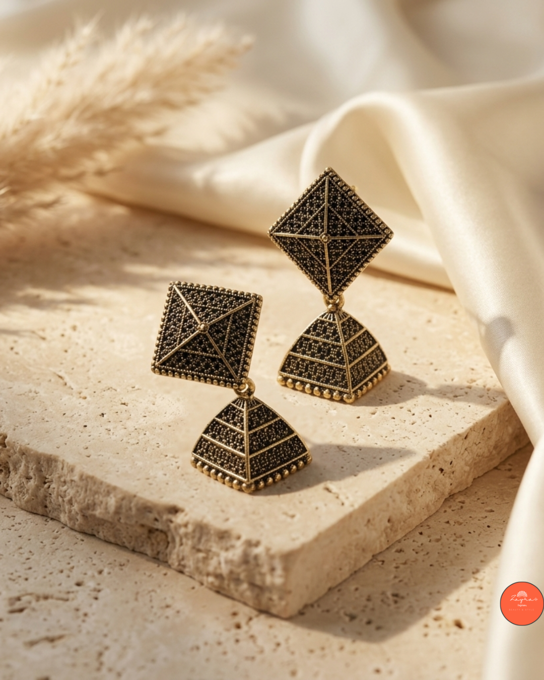 Antique Gold Pyramid Drop Earrings