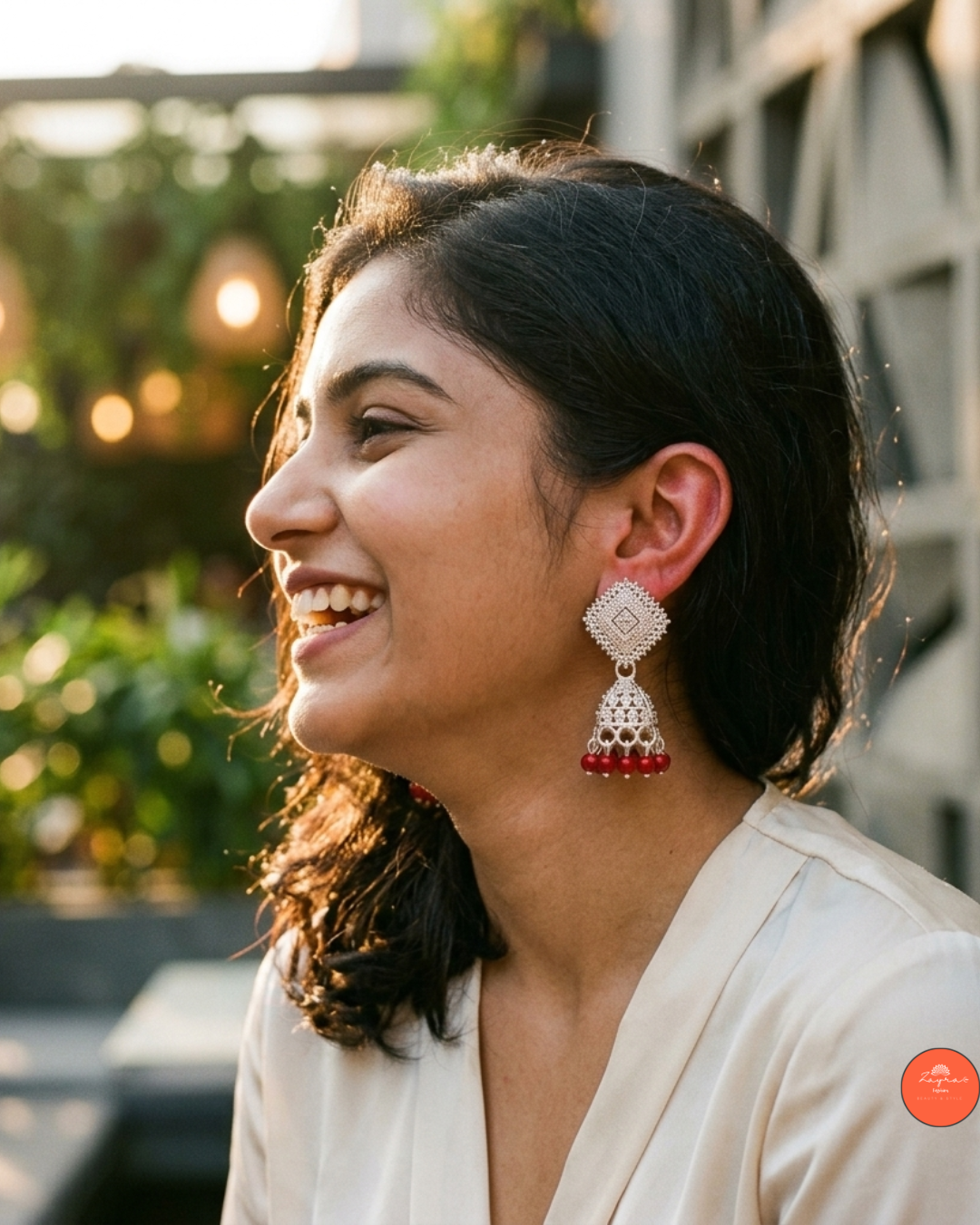 Antique Silver Jhumka Earrings with Bead Drops