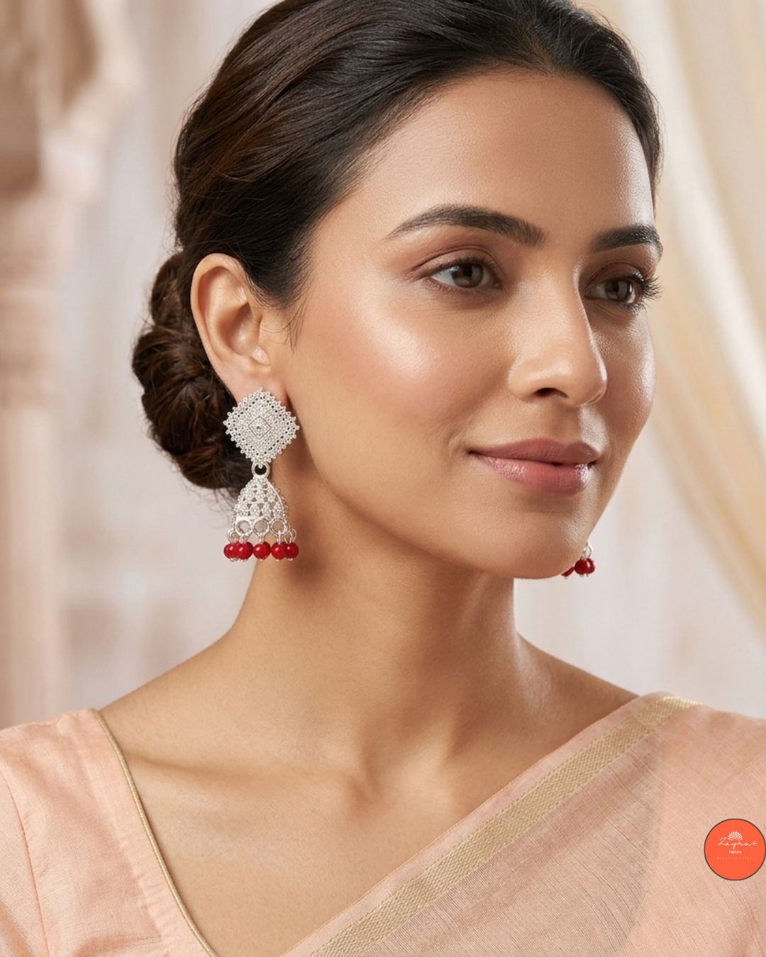 Antique Silver Jhumka Earrings with Bead Drops