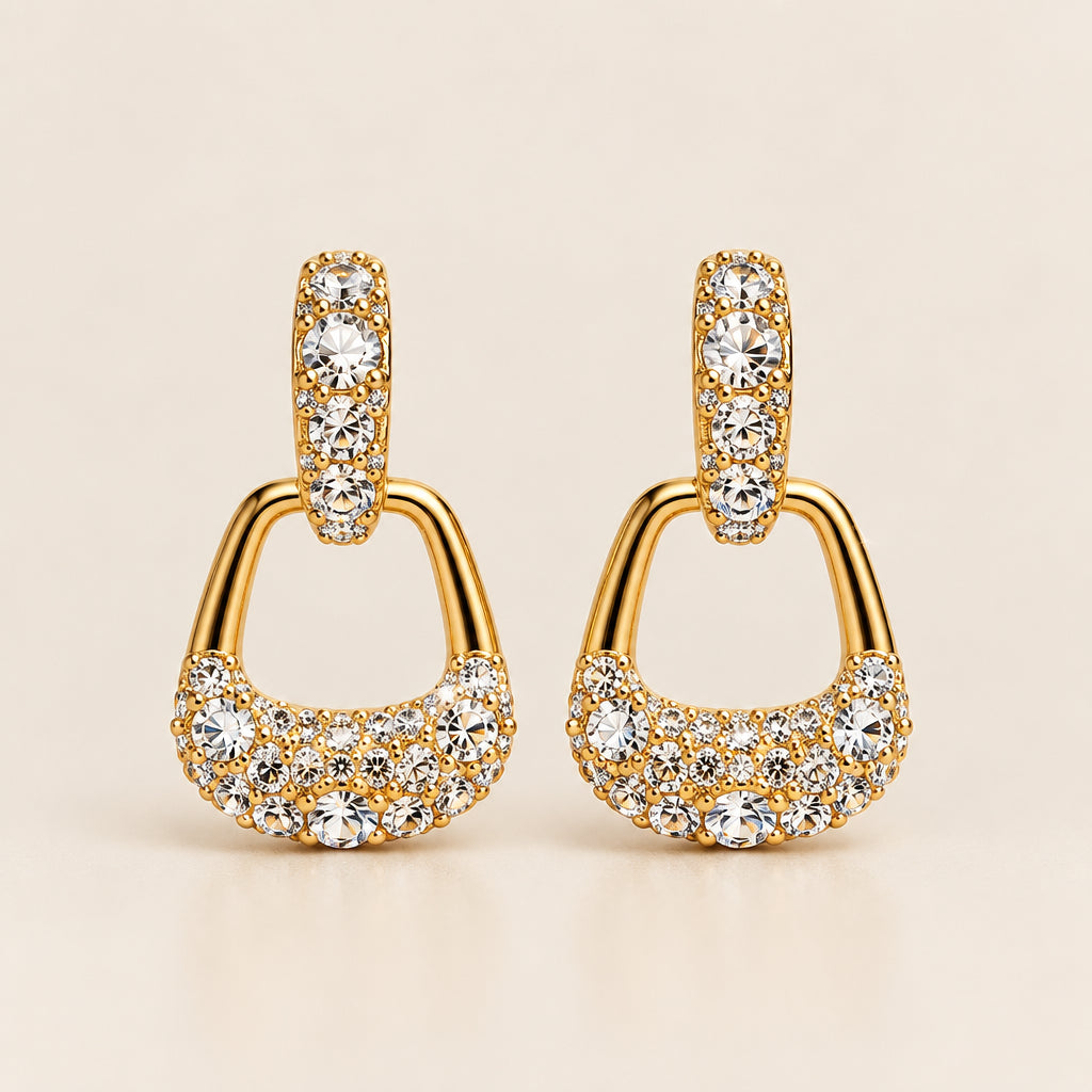 A Pair Of Gold-Toned Geometric Crystal Drop Earrings -  [ Buy 1 Get 1 Free ]