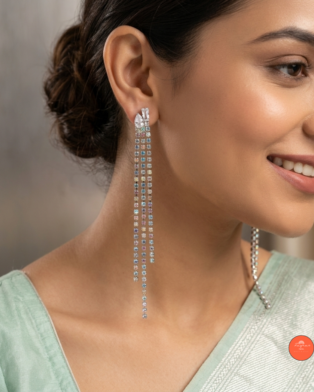 Multi-Chain Rhinestone Tassel Drop Earrings