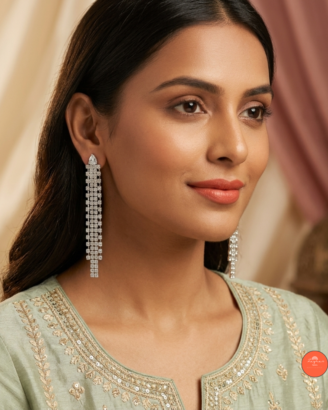 Platinum-Tone Diamond-Cut Stud Tassel Earrings