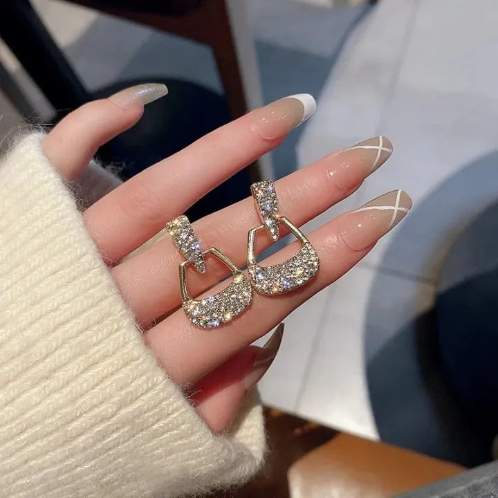 A Pair Of Gold-Toned Geometric Crystal Drop Earrings -  [ Buy 1 Get 1 Free ]