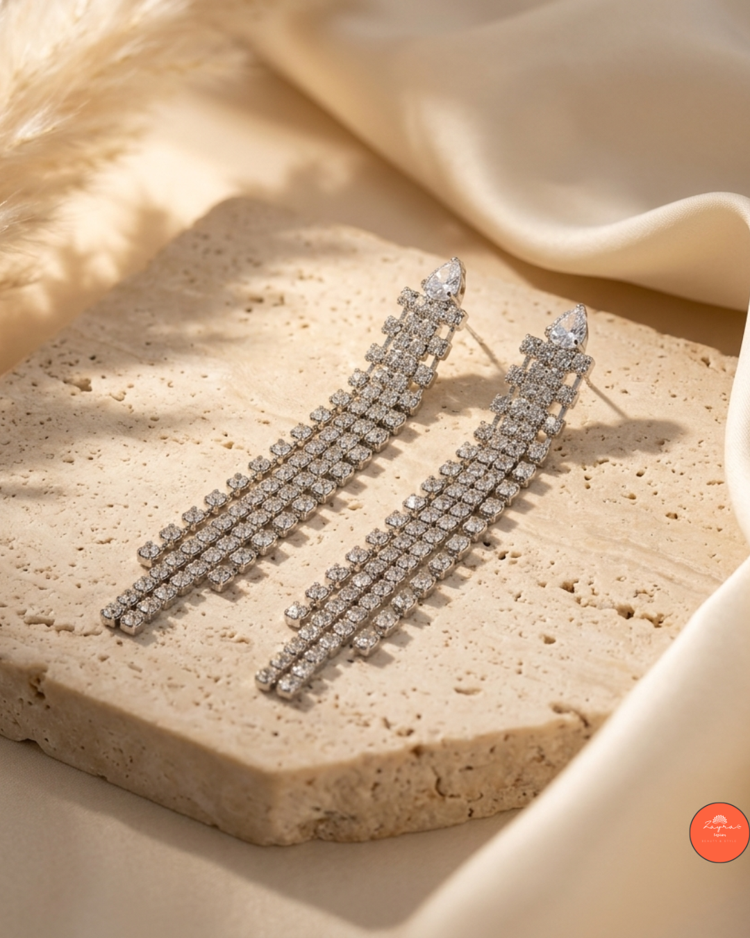 Platinum-Tone Diamond-Cut Stud Tassel Earrings