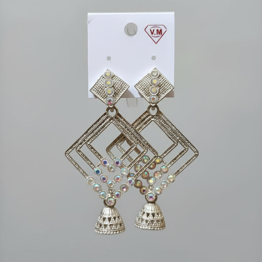 Pair of gold earrings with pearl and gemstone accents