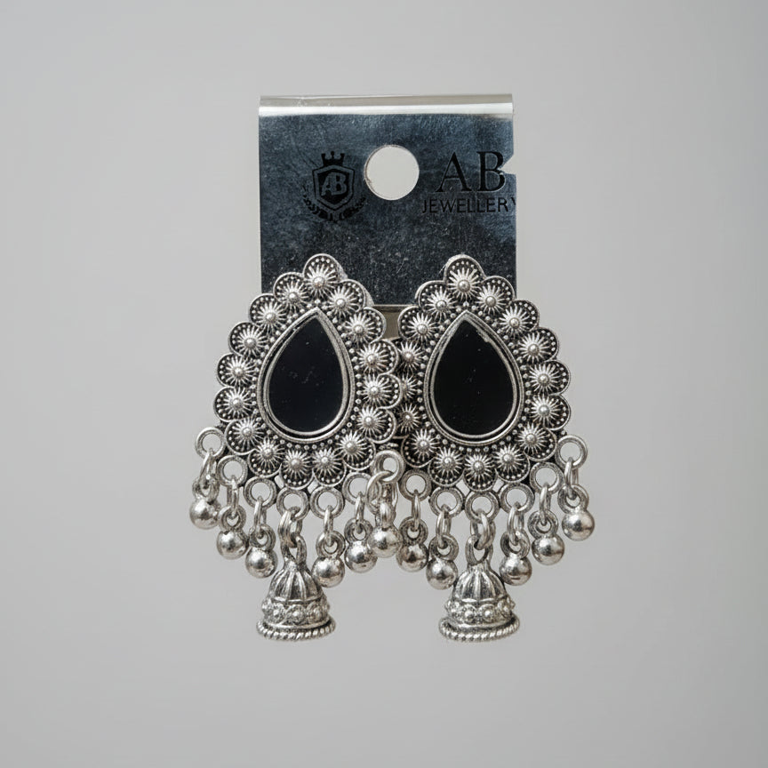 Silver earrings with black stones