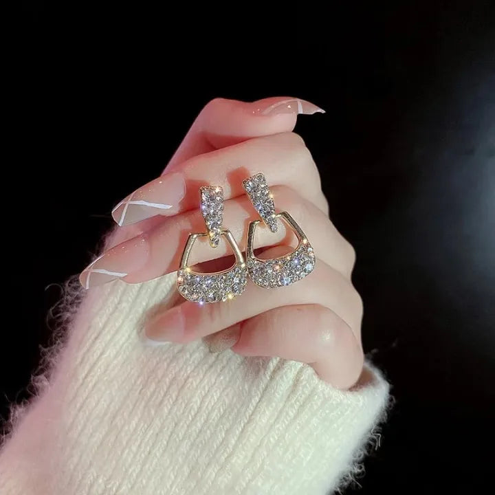 A Pair Of Gold-Toned Geometric Crystal Drop Earrings -  [ Buy 1 Get 1 Free ]