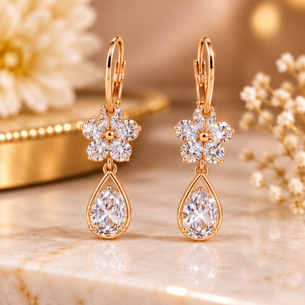 A Pair Of Sunflower Rose Gold Hoop Earrings - [ Buy 1 Get 1 Free ]