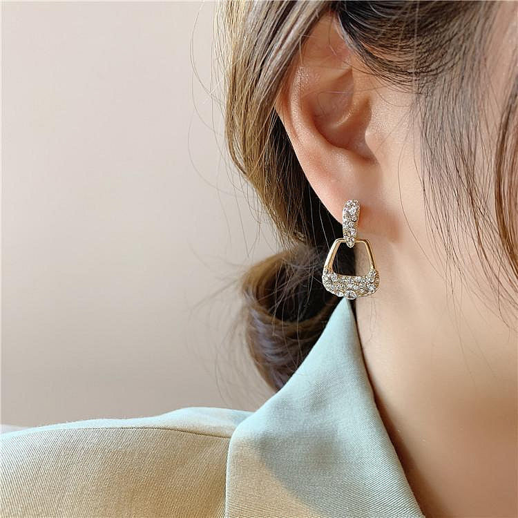 A Pair Of Gold-Toned Geometric Crystal Drop Earrings -  [ Buy 1 Get 1 Free ]